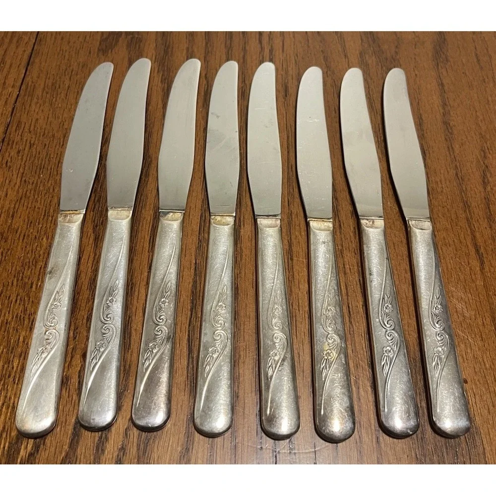 Revelation‎ Silverplate, Precious Flower, 8 Knives International Silver 1953